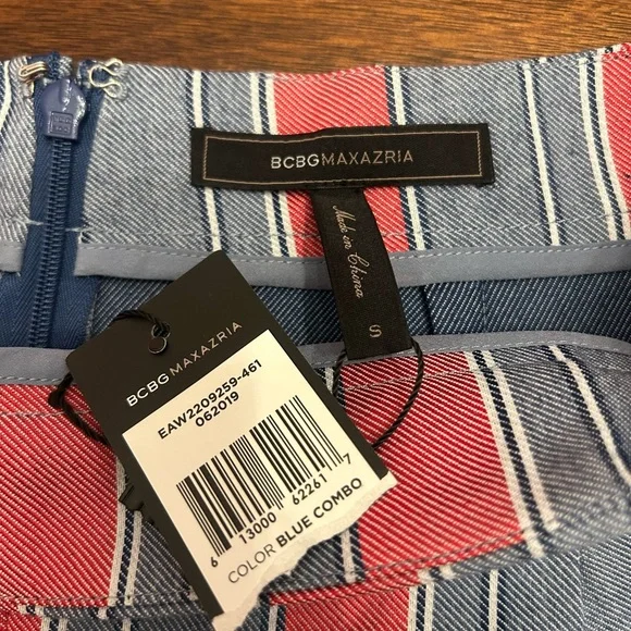 BCBGMaxAzria Women's Red and Gray Striped Cropped Pants - Picture 2 of 5